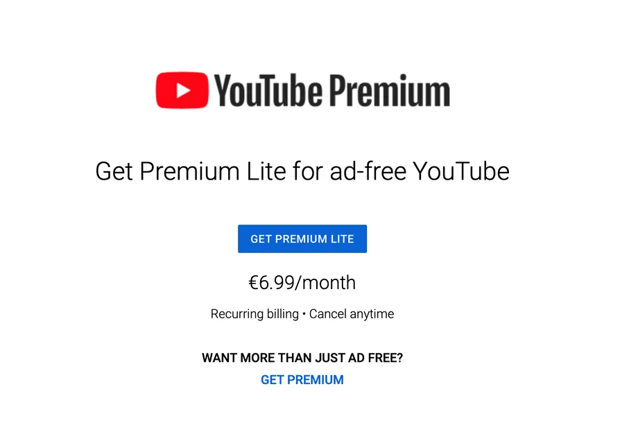 YouTube Premium Lite Subscription