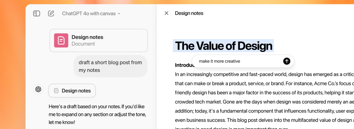 ChatGPT Introduces "Canvas" for Easier Text and Code Editing